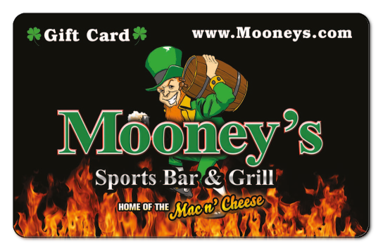 mooneys irish man logo on a black background with flames